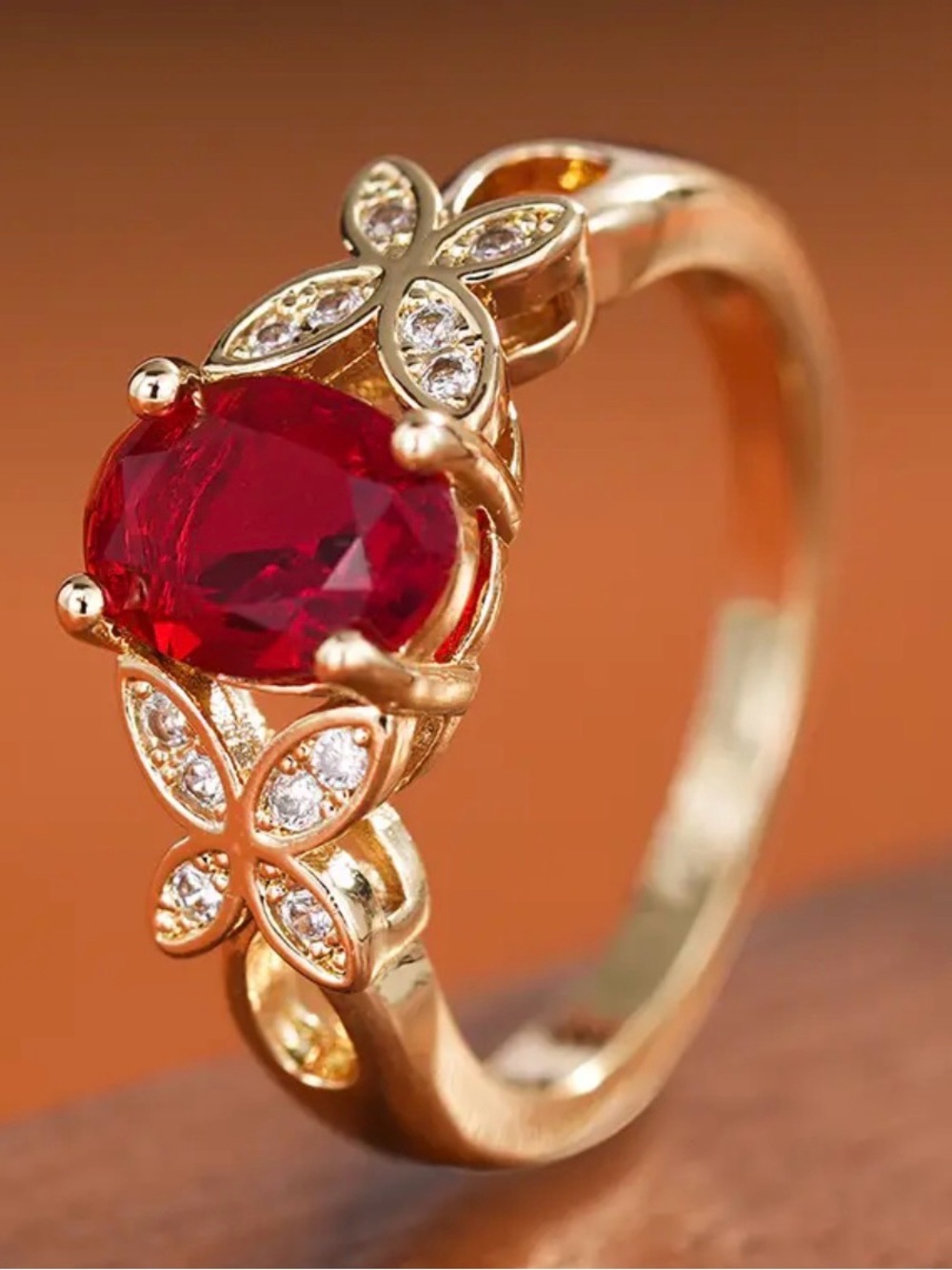 Exquisite Butterfly Red Oval Zirconia Ring. - Picture 5 of 6